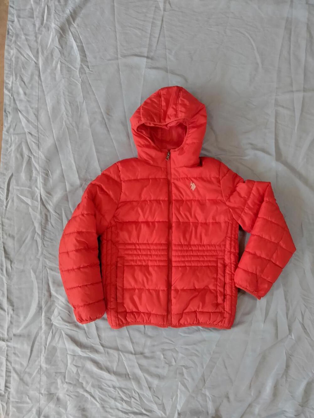 US Polo Assn. Puffy Jacket Size Boys Large L Red Hooded Zipper Puffer Coat
